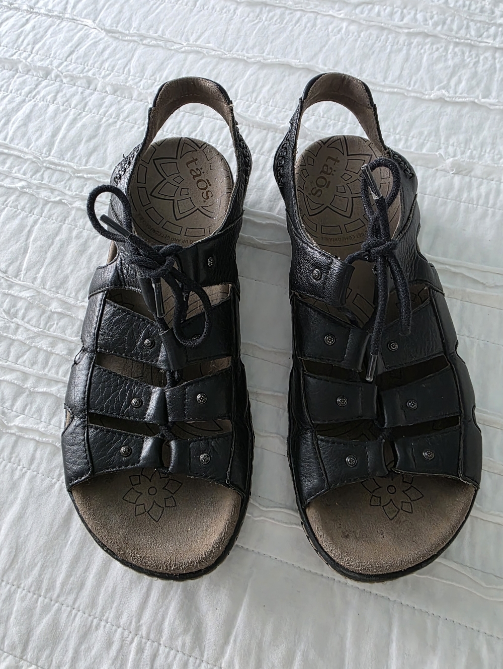 Taos Ghilbert Black Leather Lace-Up Fisherman Sandals Woman 8